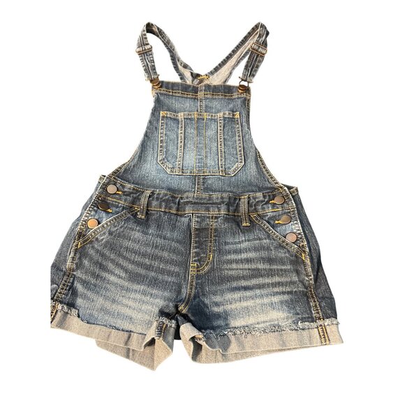 No Boundaries NOBO Denim Overalls Shortalls Cuffed Adjustable Straps Jeans Sz S - Picture 1 of 5